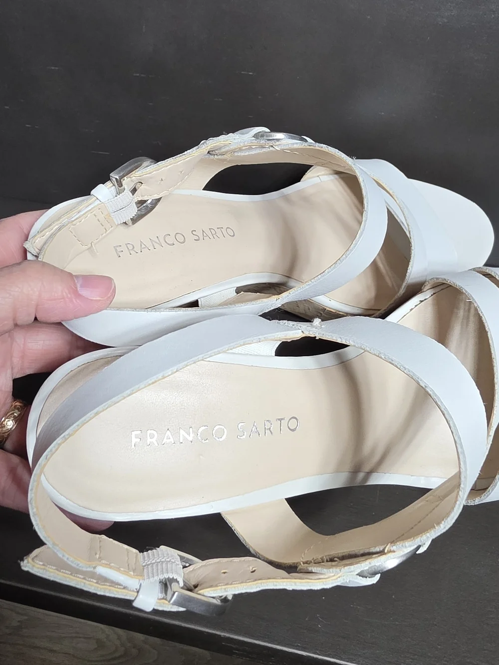 Franco Sarto Sophie 2 White Cork Wedge Sandals Womens 8 1/2 Read
